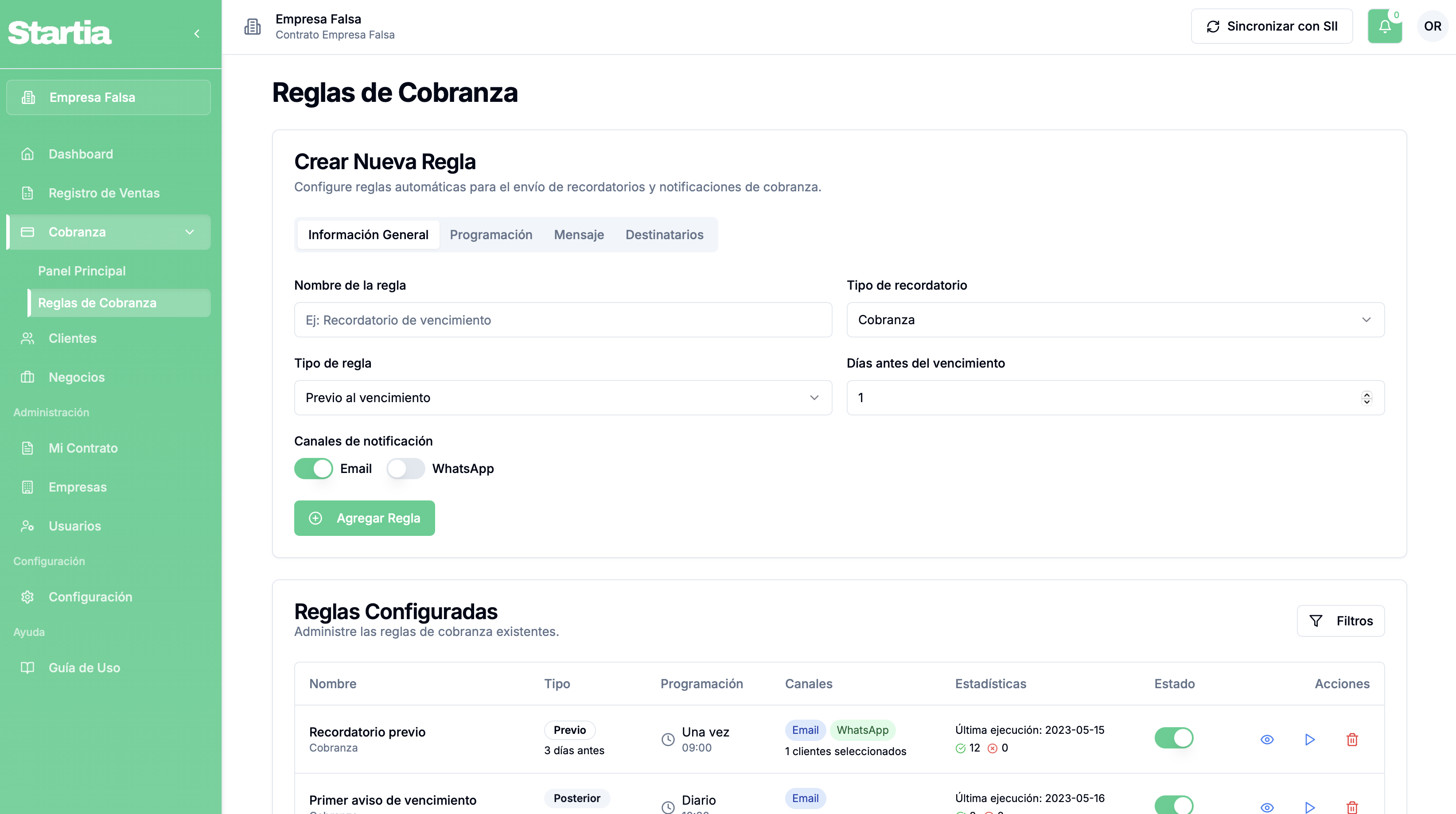 Dashboard de Startia